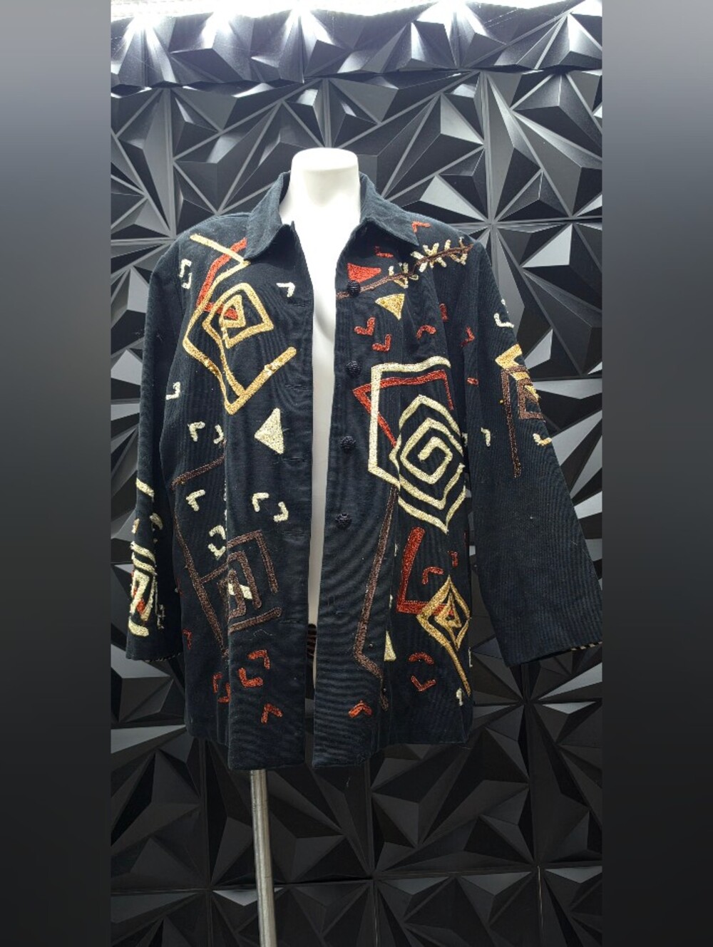 Anage Black Jacket with Gold & Red Geometric Embroidery